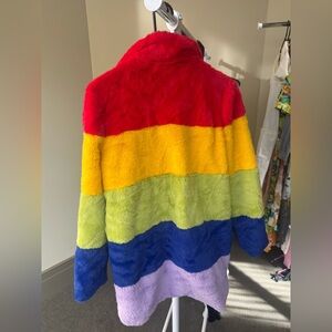 Vibrant Rainbow Faux Fur Coat – Statement Piece by Daisy Street